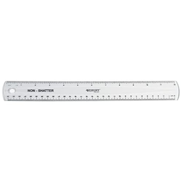 WESTCOTT ENGLISH AND METRIC SHATTERPROOF RULER, 12" - CLEAR New WESTCOTT ENGLISH AND METRIC SHATTERPROOF RULER, 12" - CLEAR New