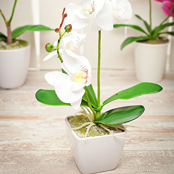 RESTORANTWARE FAUX FIORE WHITE ORCHID, WHITE POT, WHITE- RWA0265-1-WHITE RESTORANTWARE FAUX FIORE WHITE ORCHID, WHITE POT, WHITE- RWA0265-1-WHITE