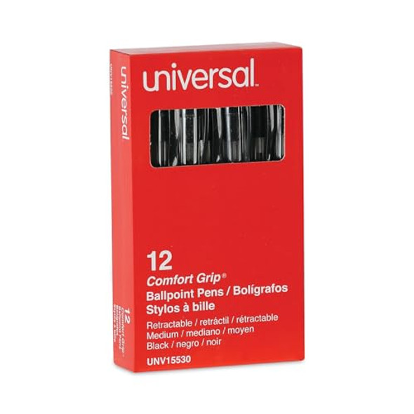 Universal UNV15530 1 mm Comfort Grip Retractable Ballpoint Pens - Medium, Black New Universal UNV15530 1 mm Comfort Grip Retractable Ballpoint Pens - Medium, Black New