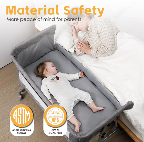 UIUWOO BEDSIDE CRIB, 3 IN 1 BASSINET BABY CRADLE ADJUSTABLE HEIGHT - GRAY UIUWOO BEDSIDE CRIB, 3 IN 1 BASSINET BABY CRADLE ADJUSTABLE HEIGHT - GRAY