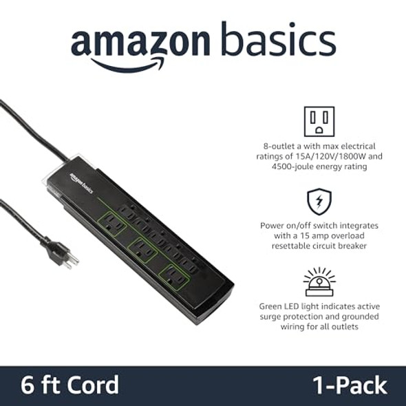 AMAZON BASICS 8-OUTLET POWER STRIP SURGE PROTECTOR 4,500 JOULE - 12FT CORD