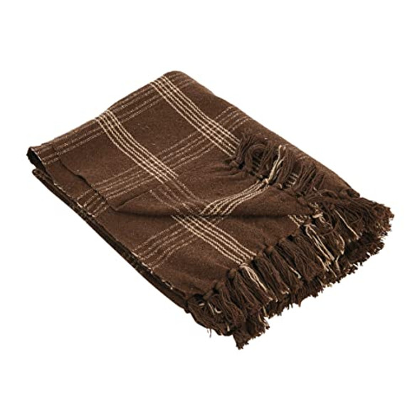 Creative Co-Op Recycled Cotton Blend Throw Blanket with Fringe, Brown Plaid Creative Co-Op Recycled Cotton Blend Throw Blanket with Fringe, Brown Plaid