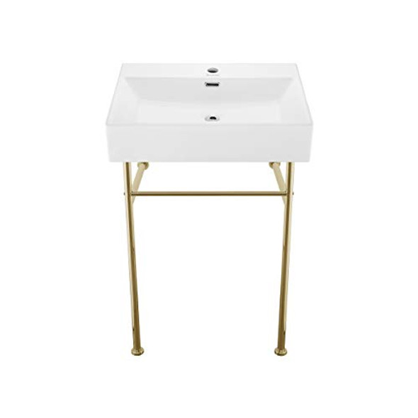 SWISS MADISON WELL SM-CS721, CLAIRE 24" SINK IN GLOSSY WHITE - WHITE/GOLD LEGS SWISS MADISON WELL SM-CS721, CLAIRE 24" SINK IN GLOSSY WHITE - WHITE/GOLD LEGS