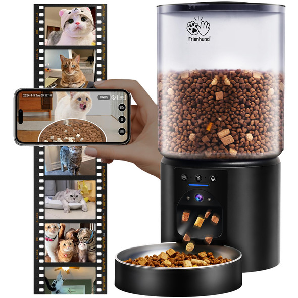 FRIENHUND AUTOMATIC CAT FEEDER WITH 2K HD CAMERA: 5G WIFI DOG FEEDER - BLACK FRIENHUND AUTOMATIC CAT FEEDER WITH 2K HD CAMERA: 5G WIFI DOG FEEDER - BLACK