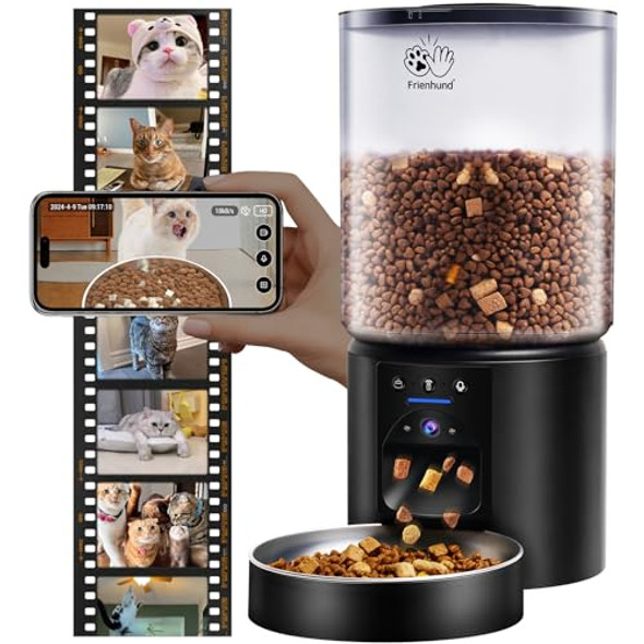 FRIENHUND AUTOMATIC CAT FEEDER WITH 2K HD CAMERA: 5G WIFI DOG FEEDER - BLACK FRIENHUND AUTOMATIC CAT FEEDER WITH 2K HD CAMERA: 5G WIFI DOG FEEDER - BLACK
