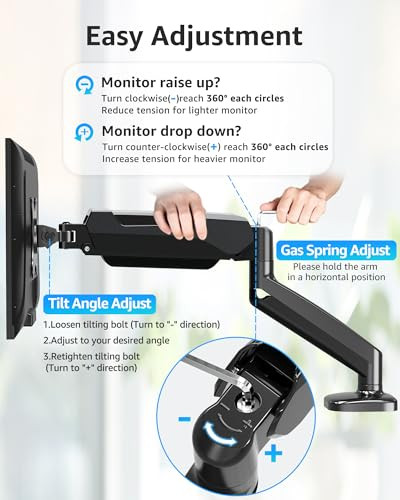 MOUNTUP Single Monitor Desk Mount, Adjustable Gas Spring Monitor Arm Support