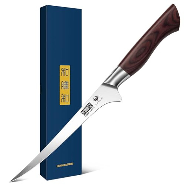HOSHANHO FILLET KNIFE 7 INCH, HIGH CARBON STEEL BONING KNIFE - SILVER/RED/BLACK HOSHANHO FILLET KNIFE 7 INCH, HIGH CARBON STEEL BONING KNIFE - SILVER/RED/BLACK