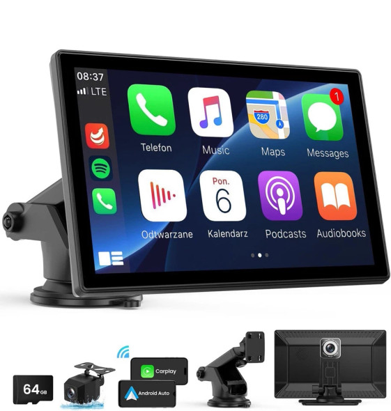 UNBRANDED PORTABLE APPLE CARPLAY 9" SCREEN CAR STEREO WITH 4K DASH CAM/REAR CAM