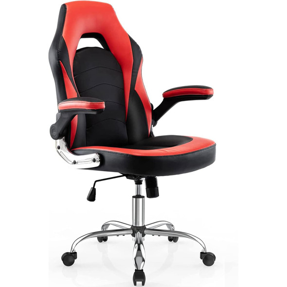 SMUGDESK C-3595 ERGONOMIC HIGH BACK ROLLING COMPUTER CHAIR - BLACK/RED