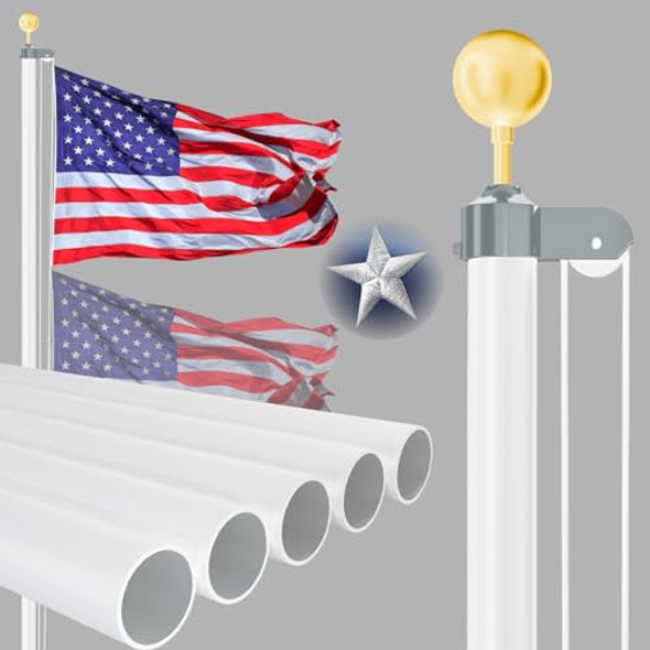 NELXINJO HEAVY DUTY 25FT FLAG POLE - 13 GAUGE EXTRA THICK ALUMINUM - WHITE NELXINJO HEAVY DUTY 25FT FLAG POLE - 13 GAUGE EXTRA THICK ALUMINUM - WHITE