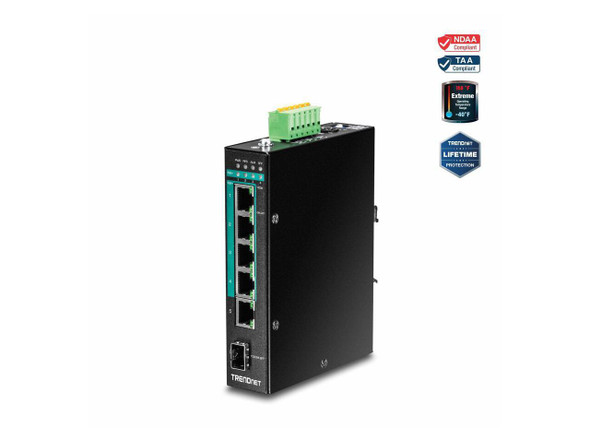 TRENDnet 6-Port Hardened Industrial Gigabit Poe+ Layer 2 Managed DIN-Rail