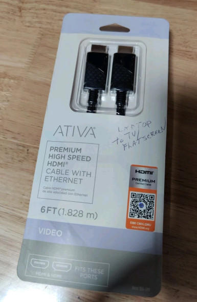 ATIVA HDMI HIGH SPEED CABLE 6FT - BLACK New