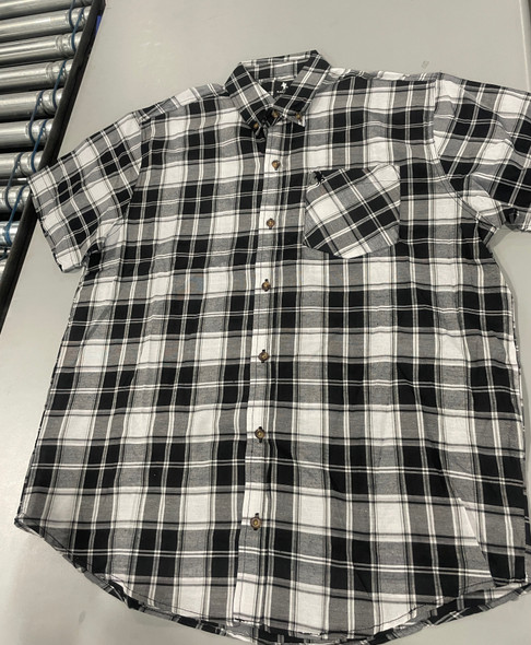 BLACK HORSE MEN'S M WOVEN PLAID SHIRT - BLACK AND WHITE - MEDIUM New
