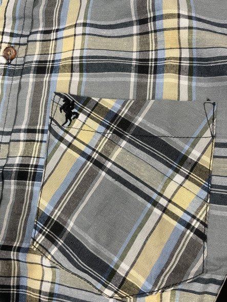 BLACK HORSE WOVEN PLAID SHIRT - MENS L - GRAY/BLACK/LIGHT BLUE/YELLOW/WHITE New