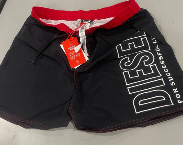 DIESEL BMBX-WAVE 2.017 BLACK SWIM SHORTS - SIZE:L - BLACK/RED New