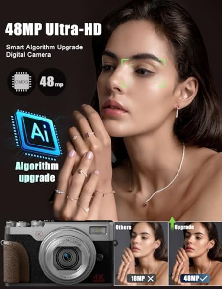 NBD 4K Digital Cameras Autofocus,48MP Vlogging Cameras YouTube Antishake Silver NBD 4K Digital Cameras Autofocus,48MP Vlogging Cameras YouTube Antishake Silver