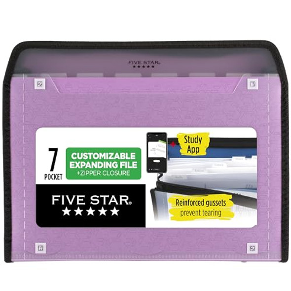 FIVE STAR EXPANDING FILE STUDY APP 7-POCKET ACCORDION ZIP 350099G-ECM - Purple FIVE STAR EXPANDING FILE STUDY APP 7-POCKET ACCORDION ZIP 350099G-ECM - Purple