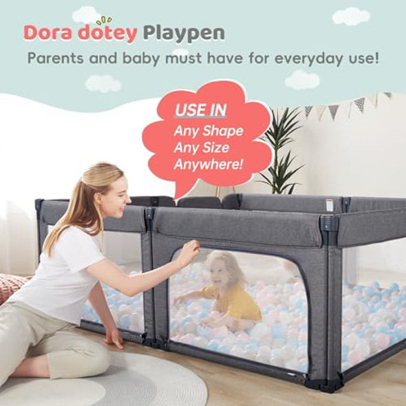 DORA DOTEY BABY PLAYPEN WITH DOOR FOLDABLE ADJUSTABLE PLAY PEN, DEEP GRAY DORA DOTEY BABY PLAYPEN WITH DOOR FOLDABLE ADJUSTABLE PLAY PEN, DEEP GRAY