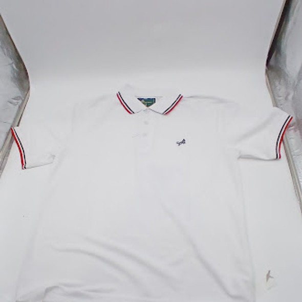TIGER WOLF MEN'S THREE BUTTON POLO - SIZE: MEN M - WHITE/BLACK/RED TIGER WOLF MEN'S THREE BUTTON POLO - SIZE: MEN M - WHITE/BLACK/RED