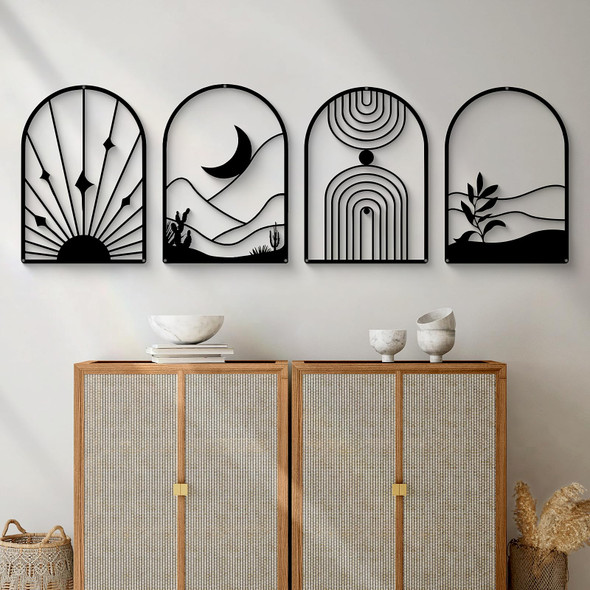 Glamativity 4 Pack Black Metal Wall Art, 3D Textured (MD007-1 SHO-Black Boho) Glamativity 4 Pack Black Metal Wall Art, 3D Textured (MD007-1 SHO-Black Boho)
