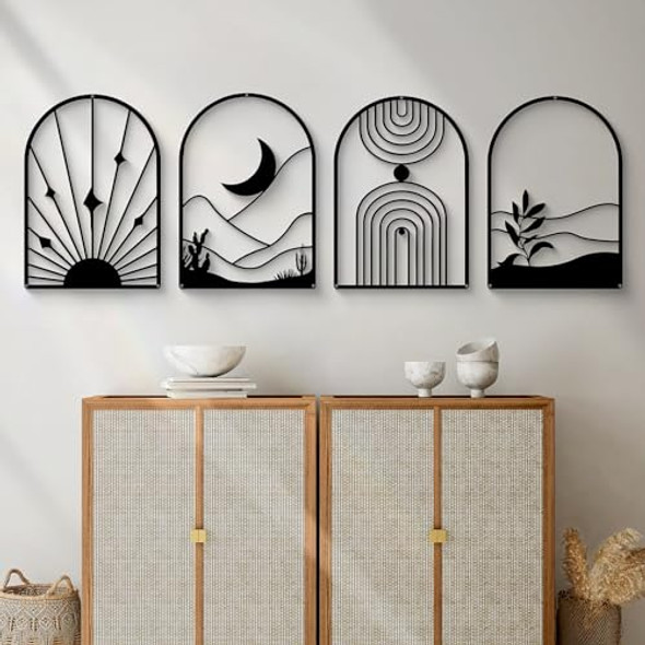 Glamativity 4 Pack Black Metal Wall Art, 3D Textured (MD007-1 SHO-Black Boho) Glamativity 4 Pack Black Metal Wall Art, 3D Textured (MD007-1 SHO-Black Boho)