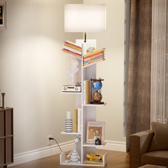 GUJIAM 7 Tier Bookshelf with Storage Light for Living Room, Bedroom - White