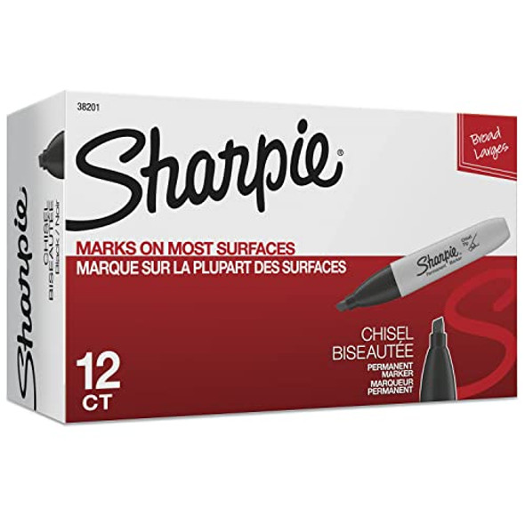 SHARPIE PERMANENT CHISEL TIP MARKER, POSTER MARKERS, 38201 12 COUNT - BLACK New SHARPIE PERMANENT CHISEL TIP MARKER, POSTER MARKERS, 38201 12 COUNT - BLACK New