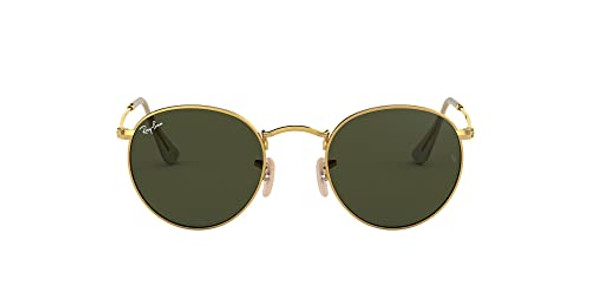 RAY-BAN UNISEX ROUND METAL ROUND SUNGLASSES - GOLD/G-15 GREEN