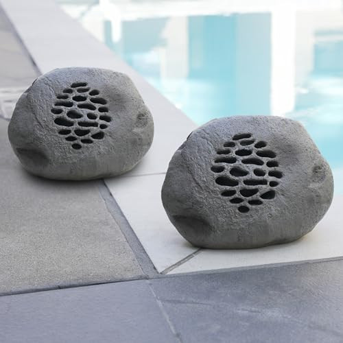 ALPINE CORPORATION QLP952SLR-GR-2 SOLAR BLUETOOTH ENABLED ROCK SPEAKER - GRAY
