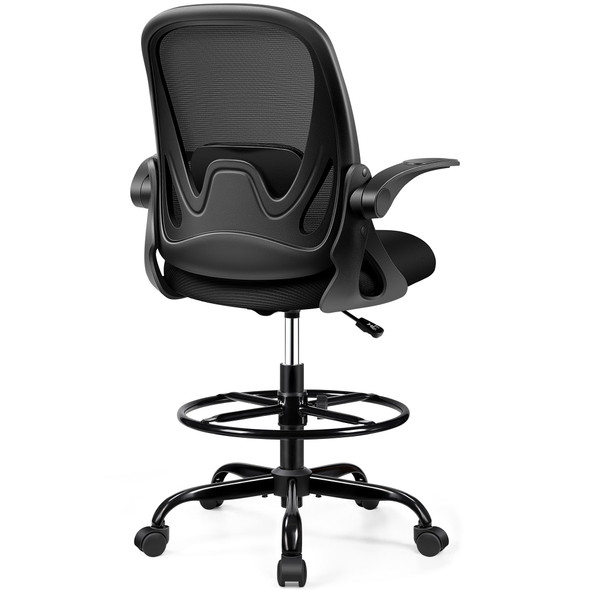 PRIMY DRAFTING CHAIR TALL OFFICE CHAIR WITH FLIP-UP ARMRESTS - BLACK
