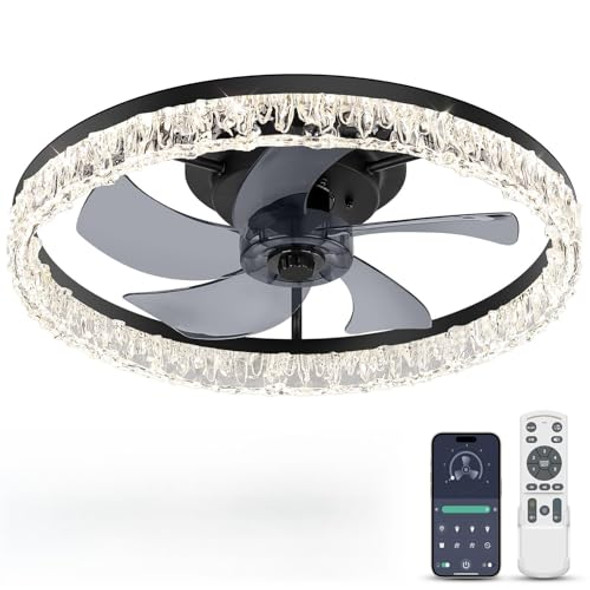 Ceiling Fans with Lights and Remote, 20'' Smart Low Profile Ceiling Fans - BLACK