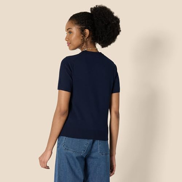 AMAZON ESSENTIALS WOMEN'S REGULAR-FIT SHORT SLEEVE PULLOVER SWEATER NAVY M AMAZON ESSENTIALS WOMEN'S REGULAR-FIT SHORT SLEEVE PULLOVER SWEATER NAVY M