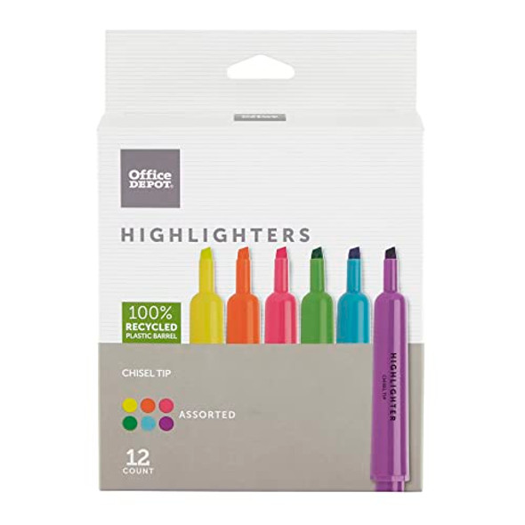 OFFICE DEPOT CHISEL-TIP HIGHLIGHTER ASSORTED FLUORESCENTS 12PK 128-853 New OFFICE DEPOT CHISEL-TIP HIGHLIGHTER ASSORTED FLUORESCENTS 12PK 128-853 New