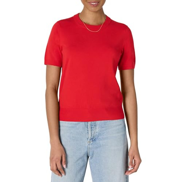 AMAZON ESSENTIALS WOMEN'S REGULAR-FIT SHORT SLEEVE PULLOVER - SIZE M - RED New AMAZON ESSENTIALS WOMEN'S REGULAR-FIT SHORT SLEEVE PULLOVER - SIZE M - RED New