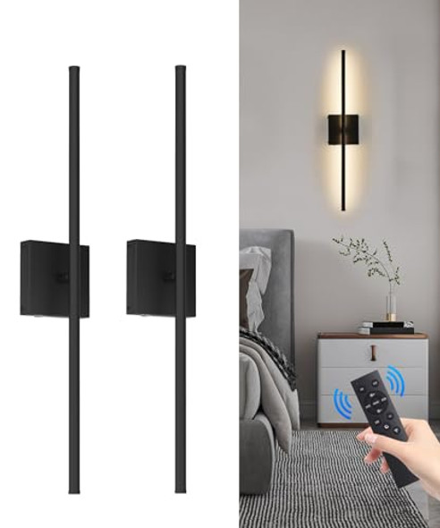 BATTERY OPERATED WALL SCONCE DIMMABLE REMOTE LED WALL LIGHT SET OF 2 - BLACK BATTERY OPERATED WALL SCONCE DIMMABLE REMOTE LED WALL LIGHT SET OF 2 - BLACK
