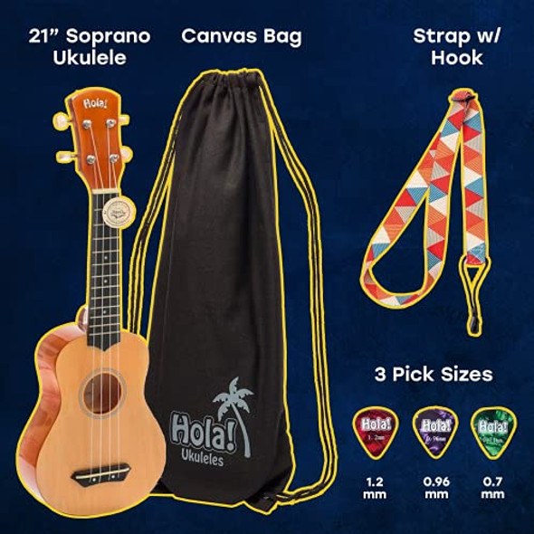 HOLA! MUSIC HM-21GN SOPRANO UKULELE BUNDLE CANVAS TOTE BAG, STRAP, PICKS - GREEN HOLA! MUSIC HM-21GN SOPRANO UKULELE BUNDLE CANVAS TOTE BAG, STRAP, PICKS - GREEN