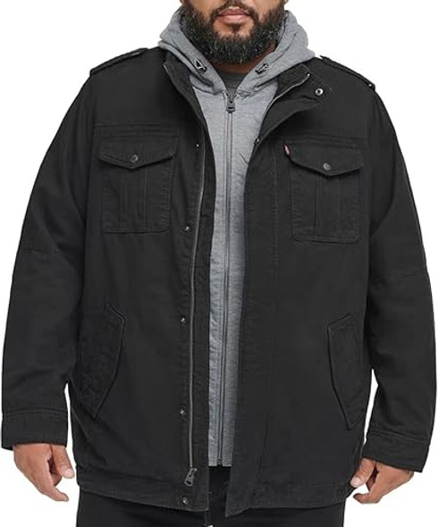LEVI'S MEN'S COTTON HOODED MILITARY JACKET REGULAR & BIG & TALL MEN LT - BLACK New LEVI'S MEN'S COTTON HOODED MILITARY JACKET REGULAR & BIG & TALL MEN LT - BLACK New