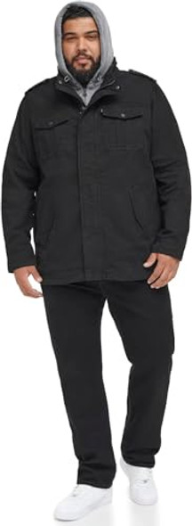 LEVI'S MEN'S COTTON HOODED MILITARY JACKET REGULAR & BIG & TALL MEN LT - BLACK New LEVI'S MEN'S COTTON HOODED MILITARY JACKET REGULAR & BIG & TALL MEN LT - BLACK New
