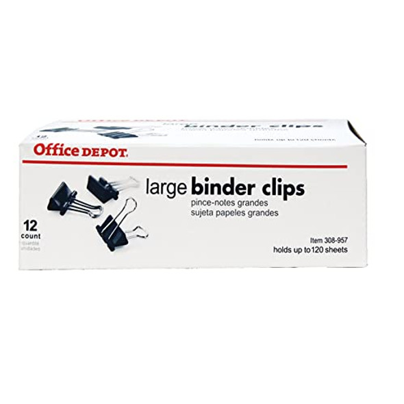 Office Depot Binder Clips, Large, 2" WIDE, 1" CAPACITY - Box Of 12 BLACK New Office Depot Binder Clips, Large, 2" WIDE, 1" CAPACITY - Box Of 12 BLACK New
