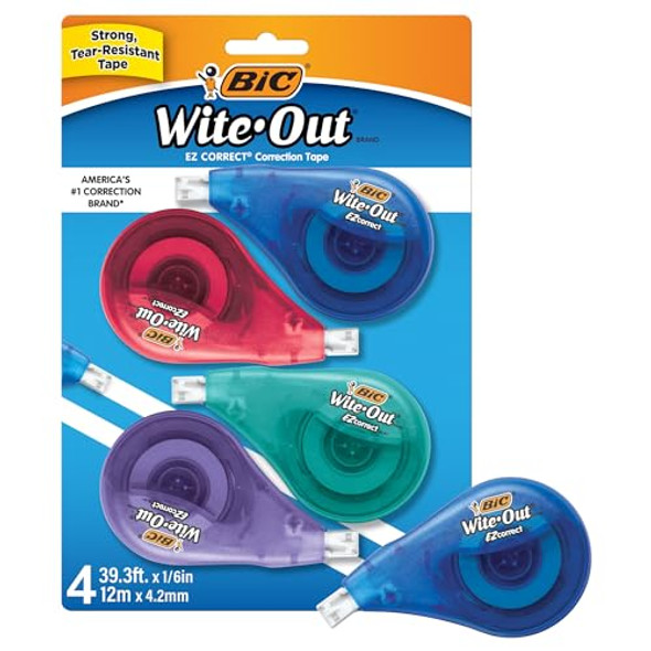 BIC WITE-OUT EZ CORRECT CORRECTION TAPE, 39.3 FT TAPE, PACK OF 4 MULTICOLOR New BIC WITE-OUT EZ CORRECT CORRECTION TAPE, 39.3 FT TAPE, PACK OF 4 MULTICOLOR New