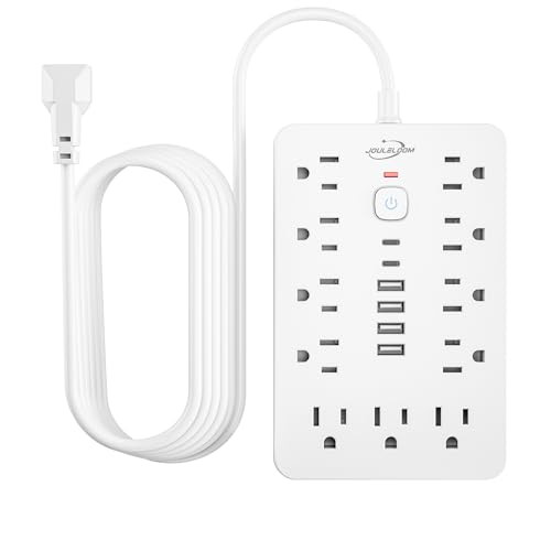 JOULE 6 FT FLAT PLUG SURGE PROTECTOR POWER STRIP 11 MULTIPLE AC OUTLETS - WHITE