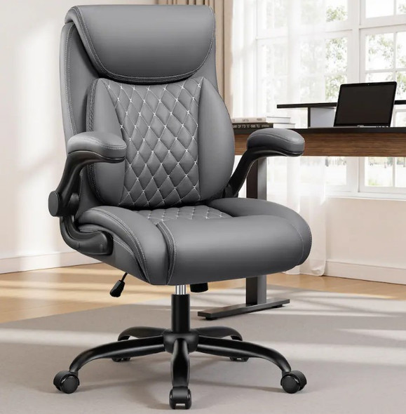 KERDOM - ERGONOMIC PU LEATHER OFFICE CHAIR - GRAY
