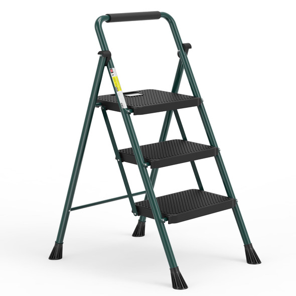 HBTOWER STEP LADDER, FOLDING STEP STOOL WITH WIDE ANTI-SLIP PEDAL - DARK/GREEN HBTOWER STEP LADDER, FOLDING STEP STOOL WITH WIDE ANTI-SLIP PEDAL - DARK/GREEN