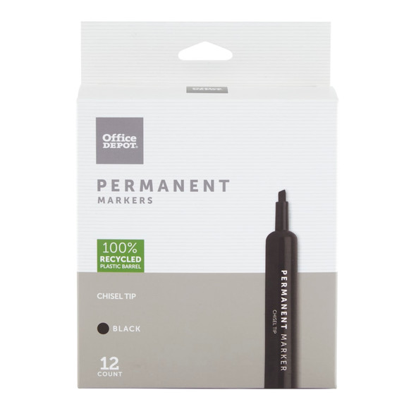 OFFICE DEPOT PERMANENT MARKERS, CHISEL POINT, BLACK INK, PACK OF 12 New OFFICE DEPOT PERMANENT MARKERS, CHISEL POINT, BLACK INK, PACK OF 12 New
