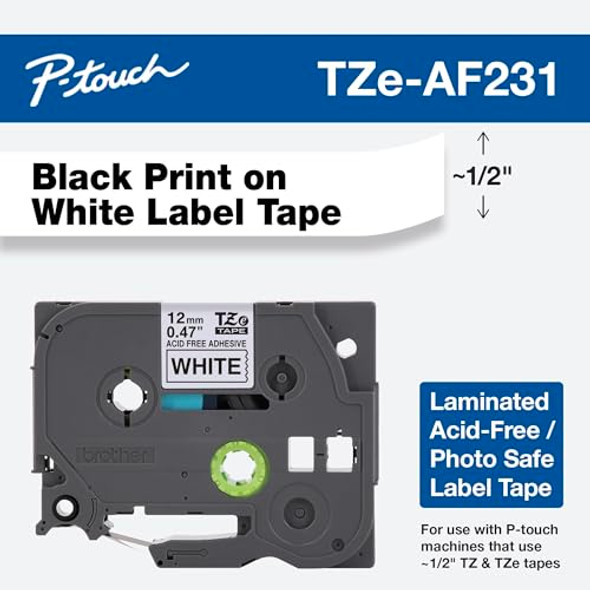 BROTHER GENUINE P-TOUCH TAPE 1/2" ACID-FREE ADHESIVE LAMINATED TZEAF231 - 2 Pack New BROTHER GENUINE P-TOUCH TAPE 1/2" ACID-FREE ADHESIVE LAMINATED TZEAF231 - 2 Pack New