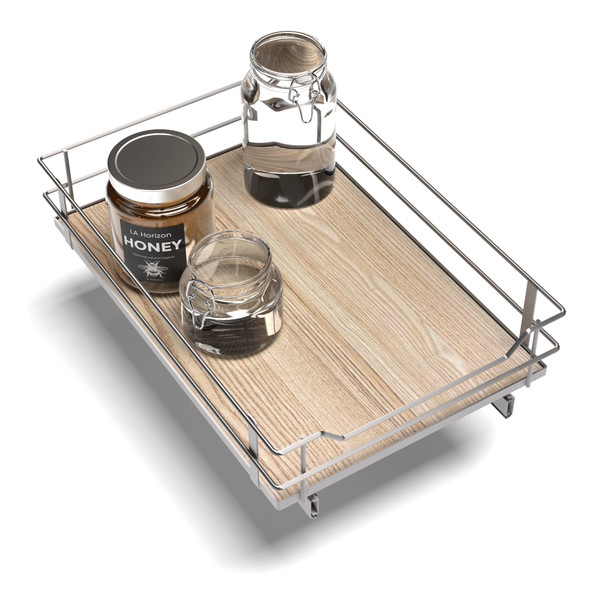 HOME ZONE LIVING ONE TIER PULL OUT CABINET , 1 TIER, 14”W x 21”L, SATIN NICKE HOME ZONE LIVING ONE TIER PULL OUT CABINET , 1 TIER, 14”W x 21”L, SATIN NICKE