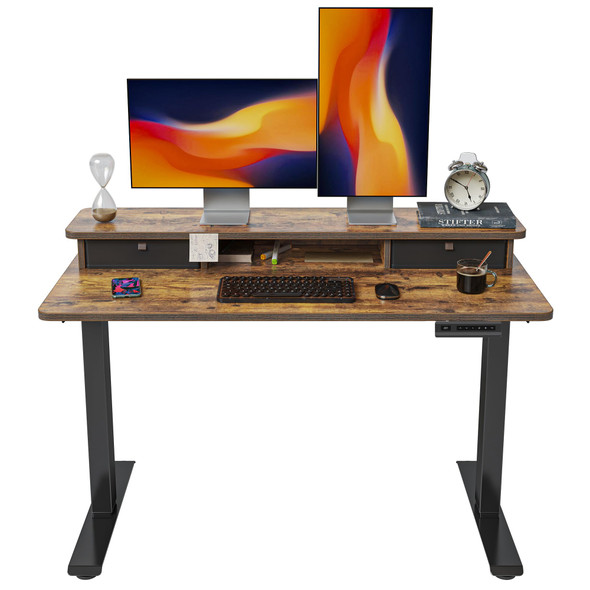 FEZIBO 48'' x 24'' Height Adjustable Electric Standing Desk with Double Drawer FEZIBO 48'' x 24'' Height Adjustable Electric Standing Desk with Double Drawer