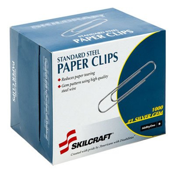 SKILCRAFT PAPER CLIPS, STEEL, SILVER, 1000/BOX - SILVER New SKILCRAFT PAPER CLIPS, STEEL, SILVER, 1000/BOX - SILVER New