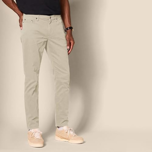 AMAZON ESSENTIALS MEN'S SLIM-FIT PANTS, SIZE 28W X 30L, KHAKI BROWN New AMAZON ESSENTIALS MEN'S SLIM-FIT PANTS, SIZE 28W X 30L, KHAKI BROWN New