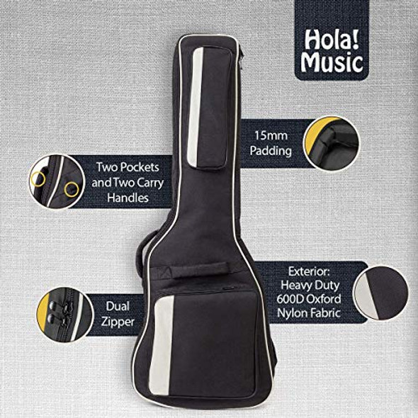 HOLA! MUSIC ELECTRIC GUITAR GIG BAG, DELUXE SERIES 15MM PADDING - BLACK WHITE HOLA! MUSIC ELECTRIC GUITAR GIG BAG, DELUXE SERIES 15MM PADDING - BLACK WHITE